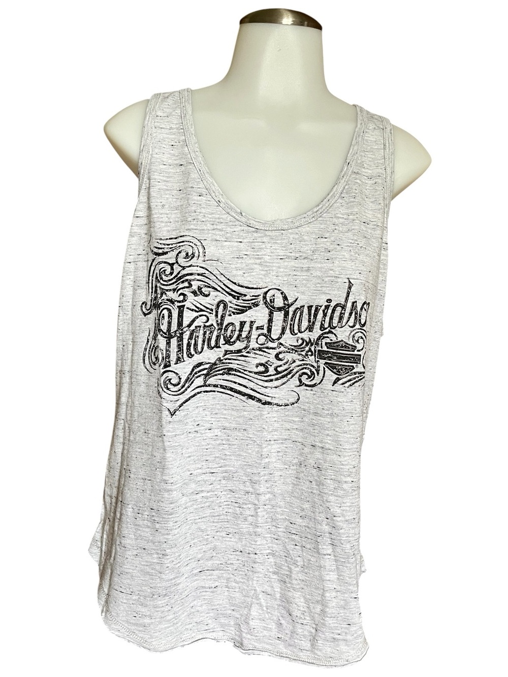 Harley Davidson XL Heather grey top with black graphic motorcycle